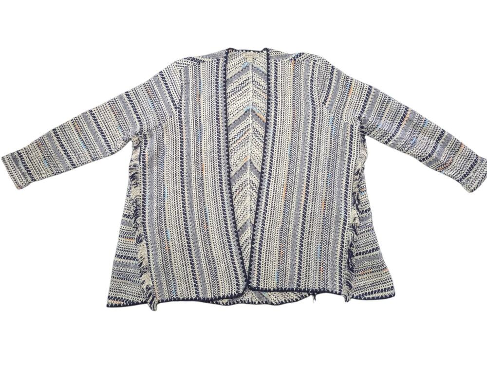 Lucky Brand Fringe Striped Open Front Knit Cardigan Sweater Size L